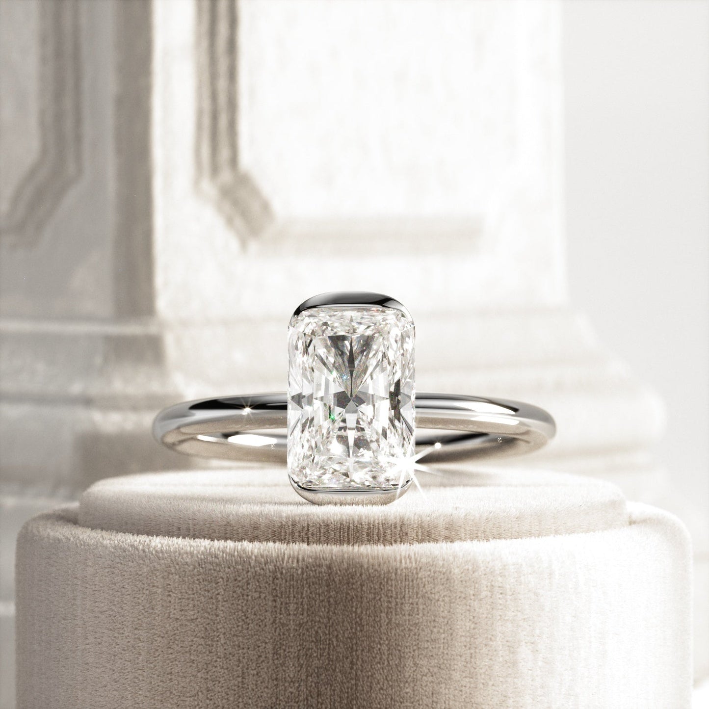 1.0-3.0 CT Radiant cut Lab Grown Diamond half bezel Engagement Ring