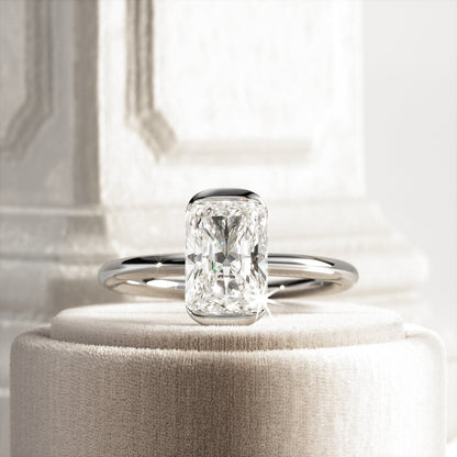 1.0-3.0 CT Radiant cut Lab Grown Diamond half bezel Engagement Ring