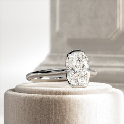 1.0-3.0 CT Elongated Cushion Lab Grown Diamond half bezel Engagement Ring