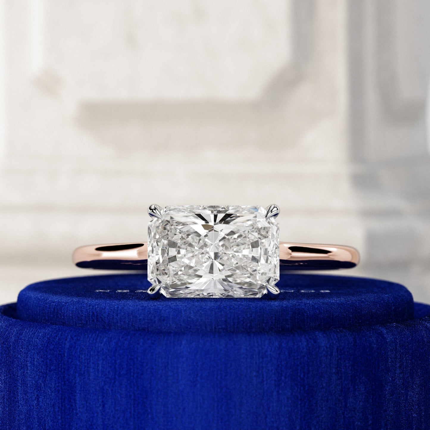 1.0-3.0 CT east-west Radiant Cut Lab Grown Diamond cathedral Engagement Ring