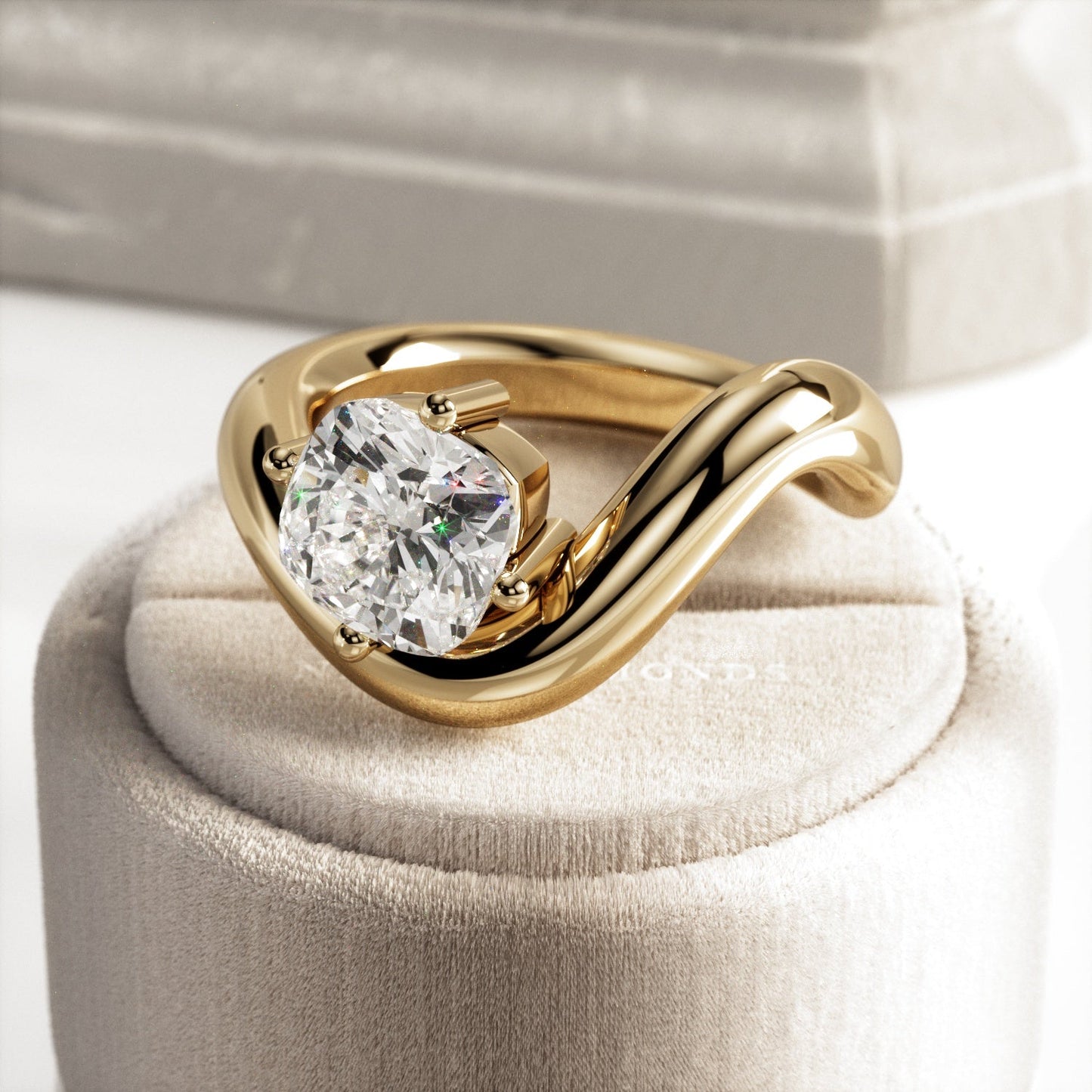 1.0-3.0 CT Cushion Lab Grown Diamond  twisted band Engagement Ring