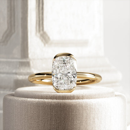 1.0-3.0 CT Elongated Cushion Lab Grown Diamond half bezel Engagement Ring