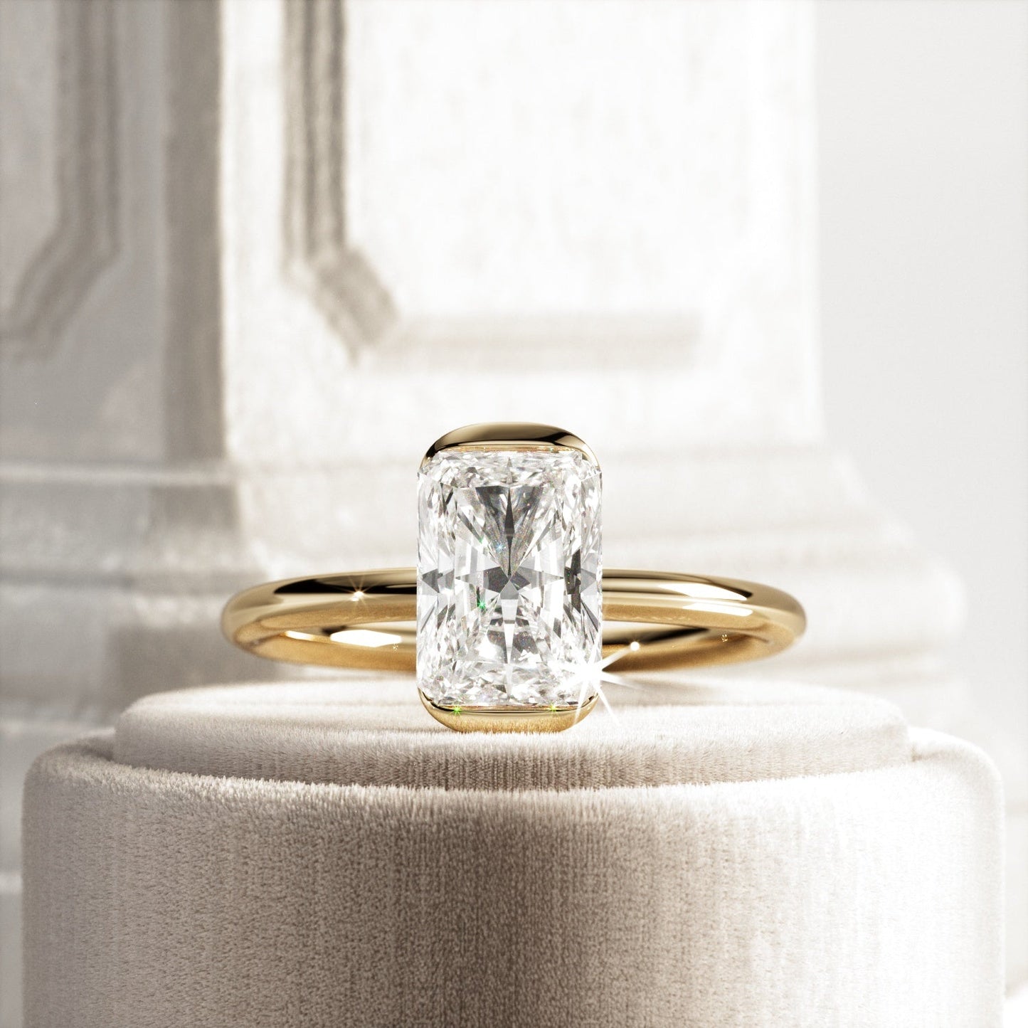 1.0-3.0 CT Radiant cut Lab Grown Diamond half bezel Engagement Ring