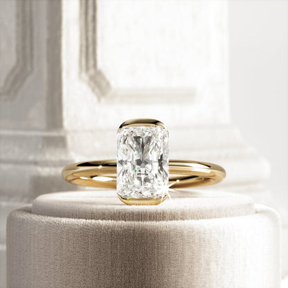 1.0-3.0 CT Radiant cut Lab Grown Diamond half bezel Engagement Ring