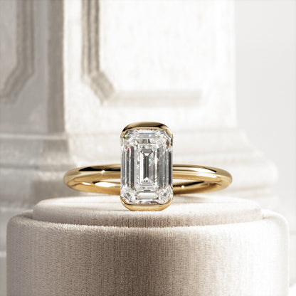 1.0-3.0 CT Emerald cut Lab Grown Diamond half bezel Engagement Ring