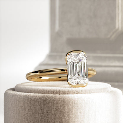 1.0-3.0 CT Emerald cut Lab Grown Diamond half bezel Engagement Ring