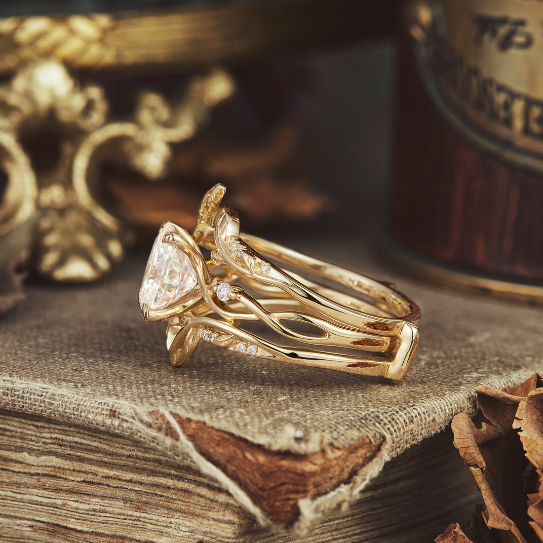 Oval shaped moissanite diamond bridal set with vintage setting