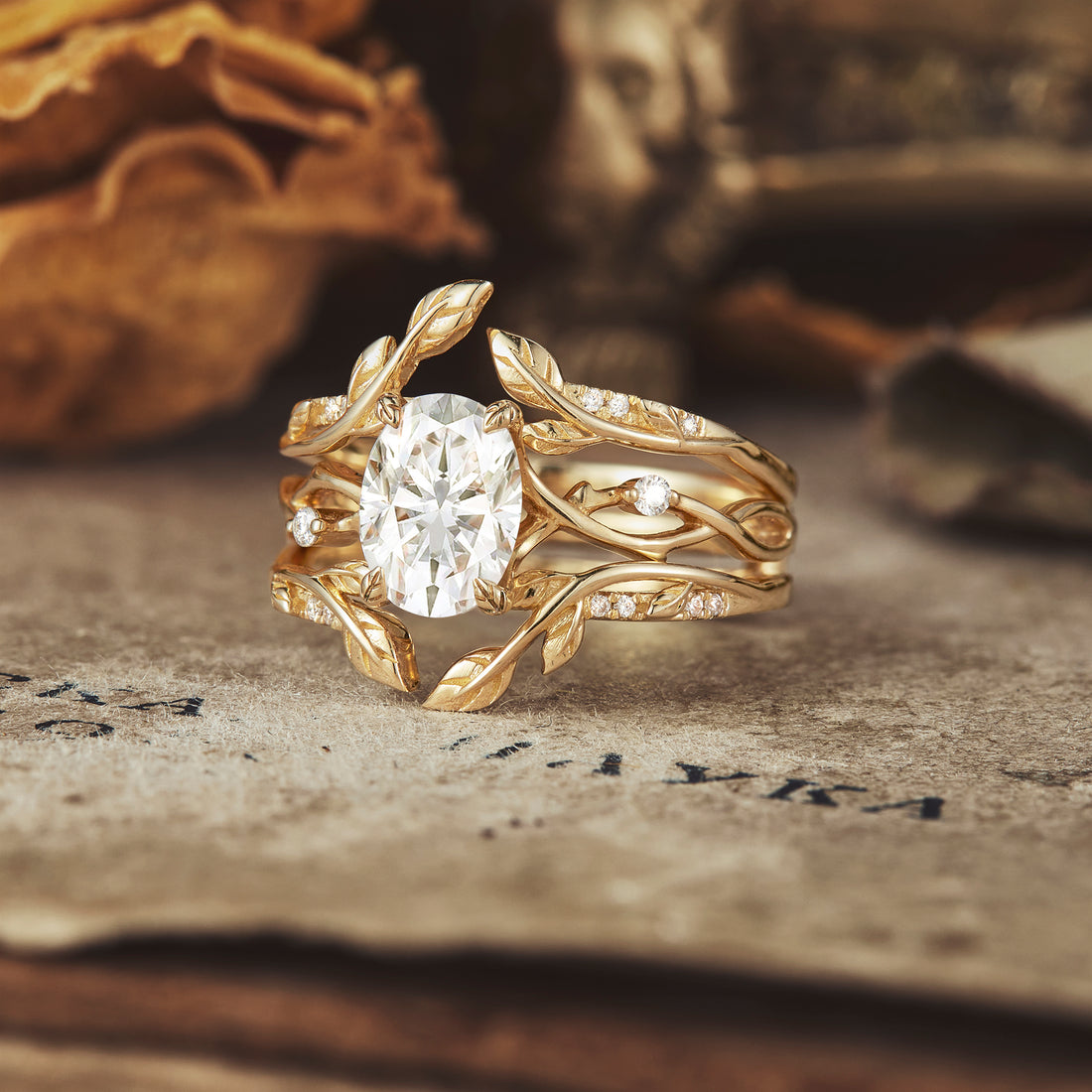 Oval shaped moissanite diamond bridal set with vintage setting