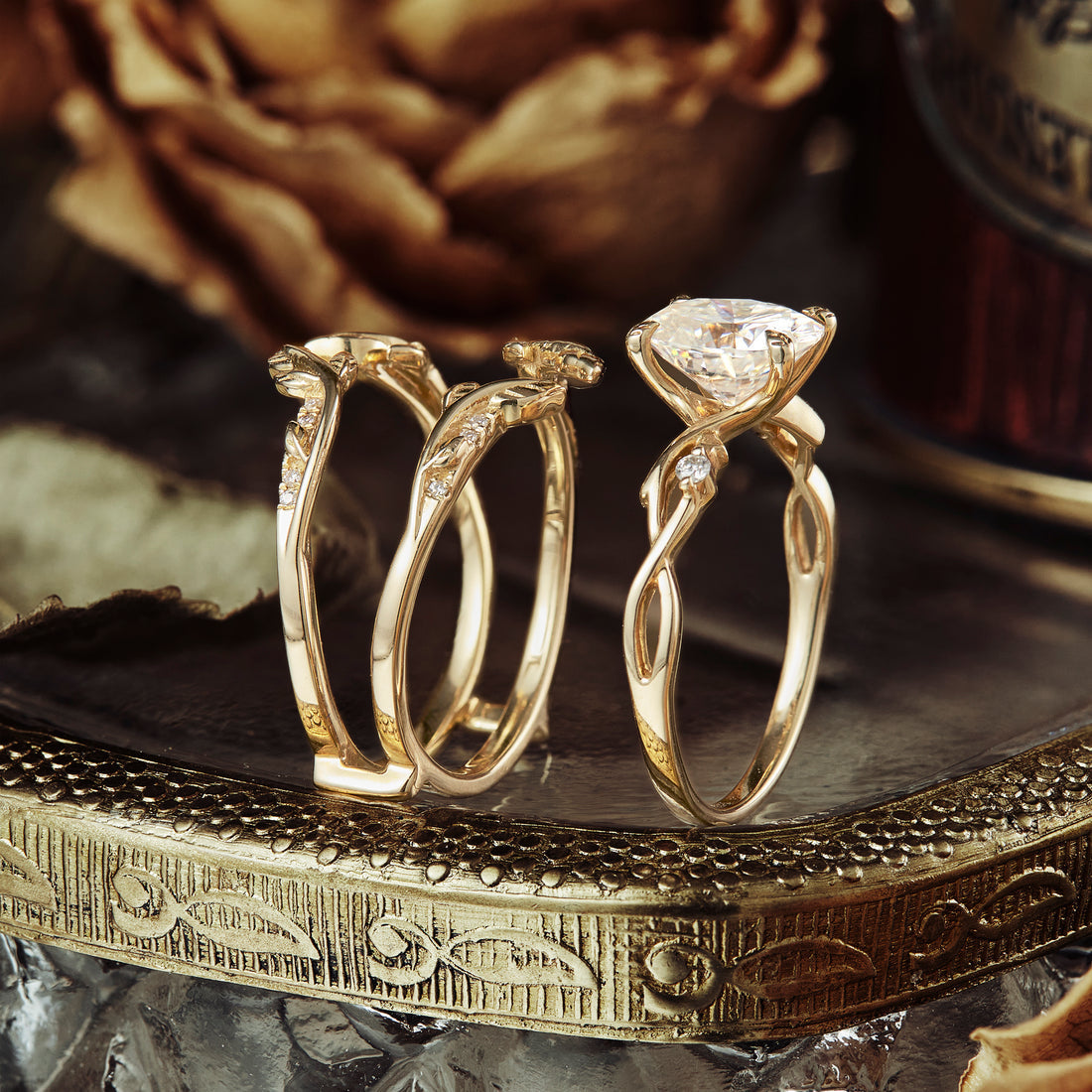 Oval shaped moissanite diamond bridal set with vintage setting