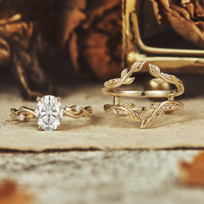 Oval shaped moissanite diamond bridal set with vintage setting