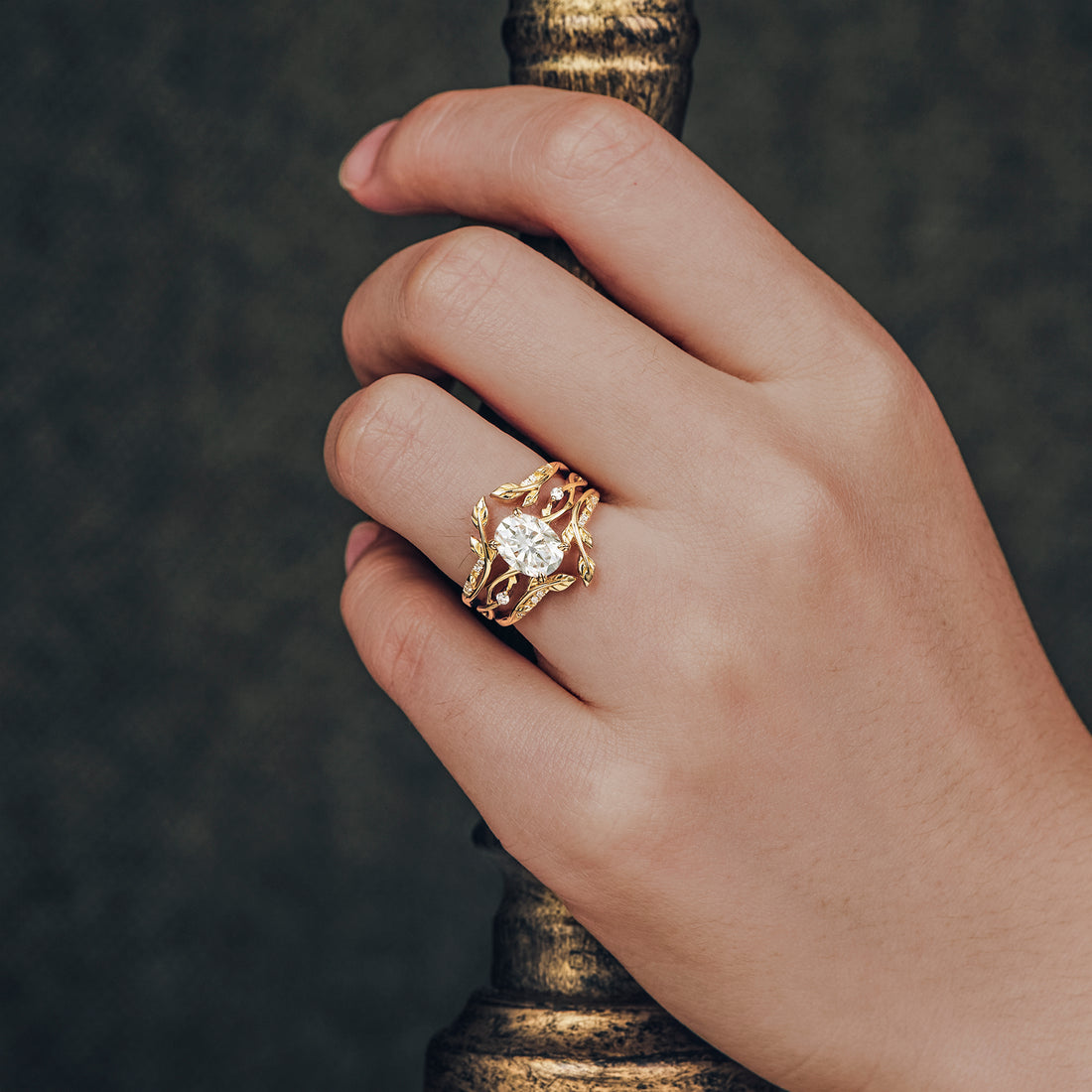 Oval shaped moissanite diamond bridal set with vintage setting