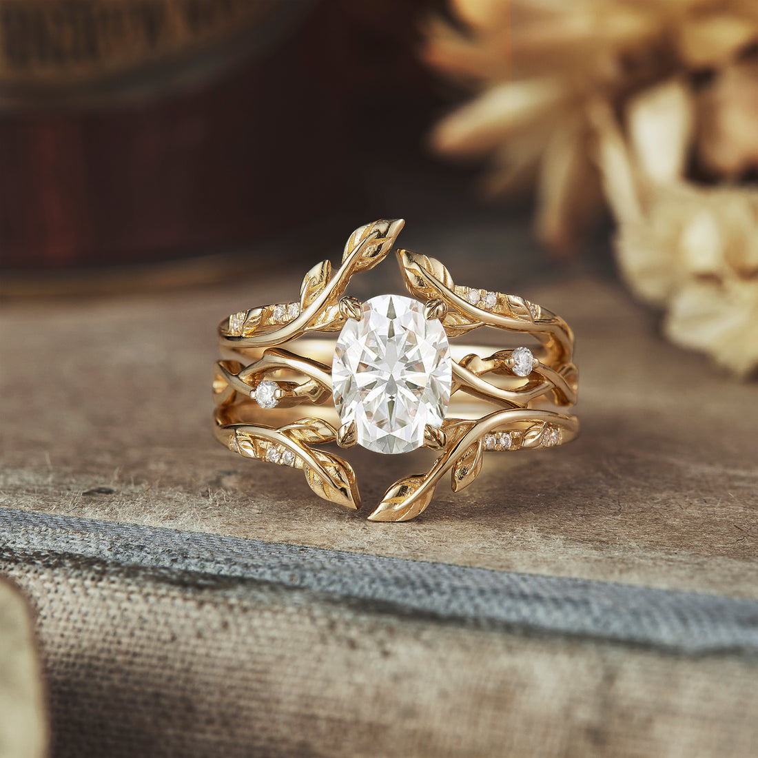 Oval shaped moissanite diamond bridal set with vintage setting