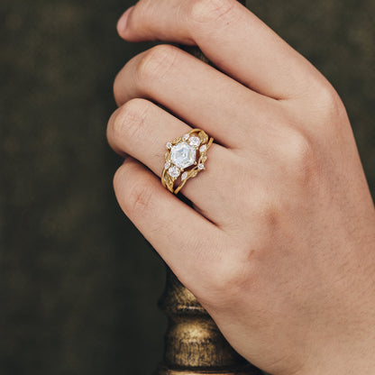 Hexagon shaped moissanite diamond bridal set with vintage setting