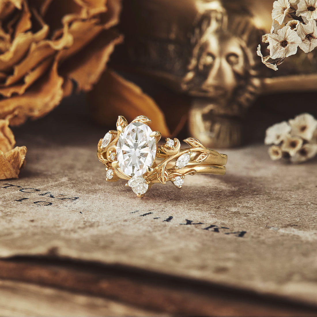 1.25 CT Oval Shaped Moissanite Diamond Bridal Set With Vintage Setting