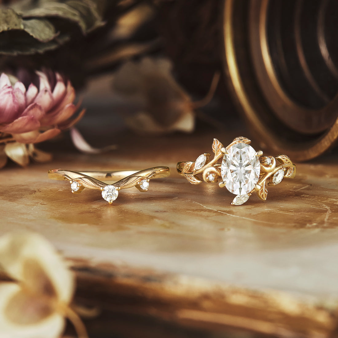 1.25 CT Oval Shaped Moissanite Diamond Bridal Set With Vintage Setting