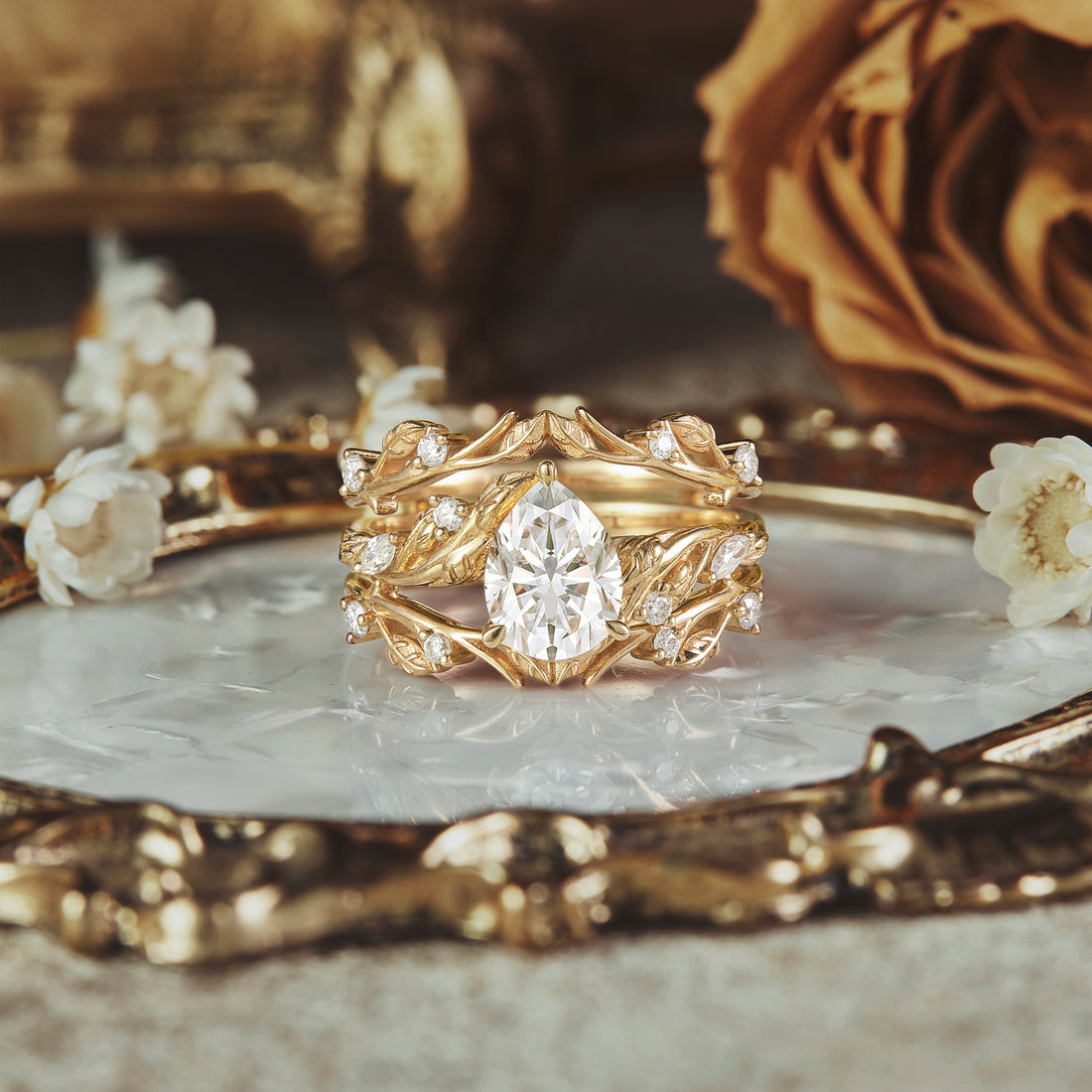 1.25 CT Pear Shaped Moissanite Diamond Bridal Set With Vintage Setting