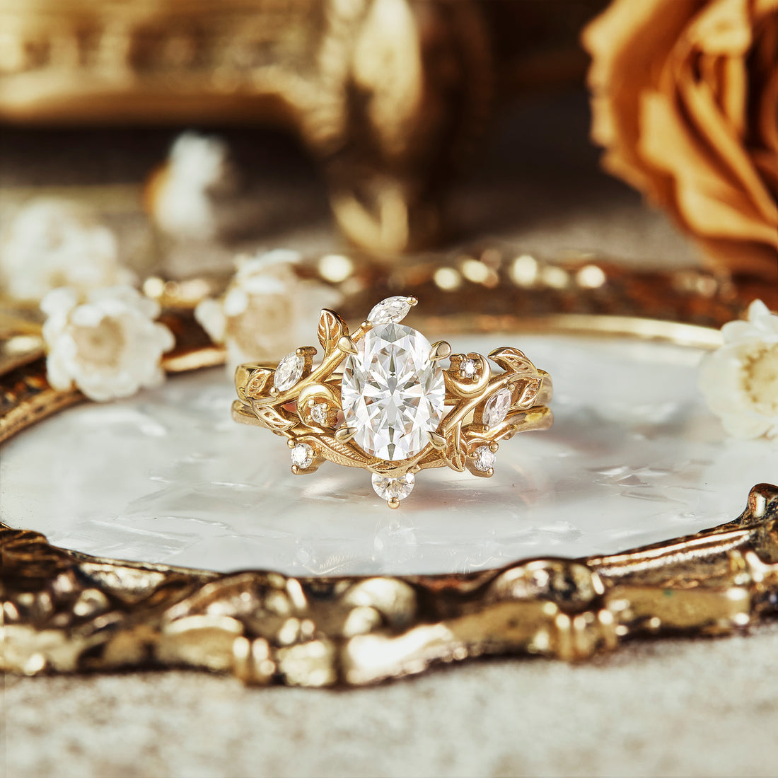 1.25 CT Oval Shaped Moissanite Diamond Bridal Set With Vintage Setting