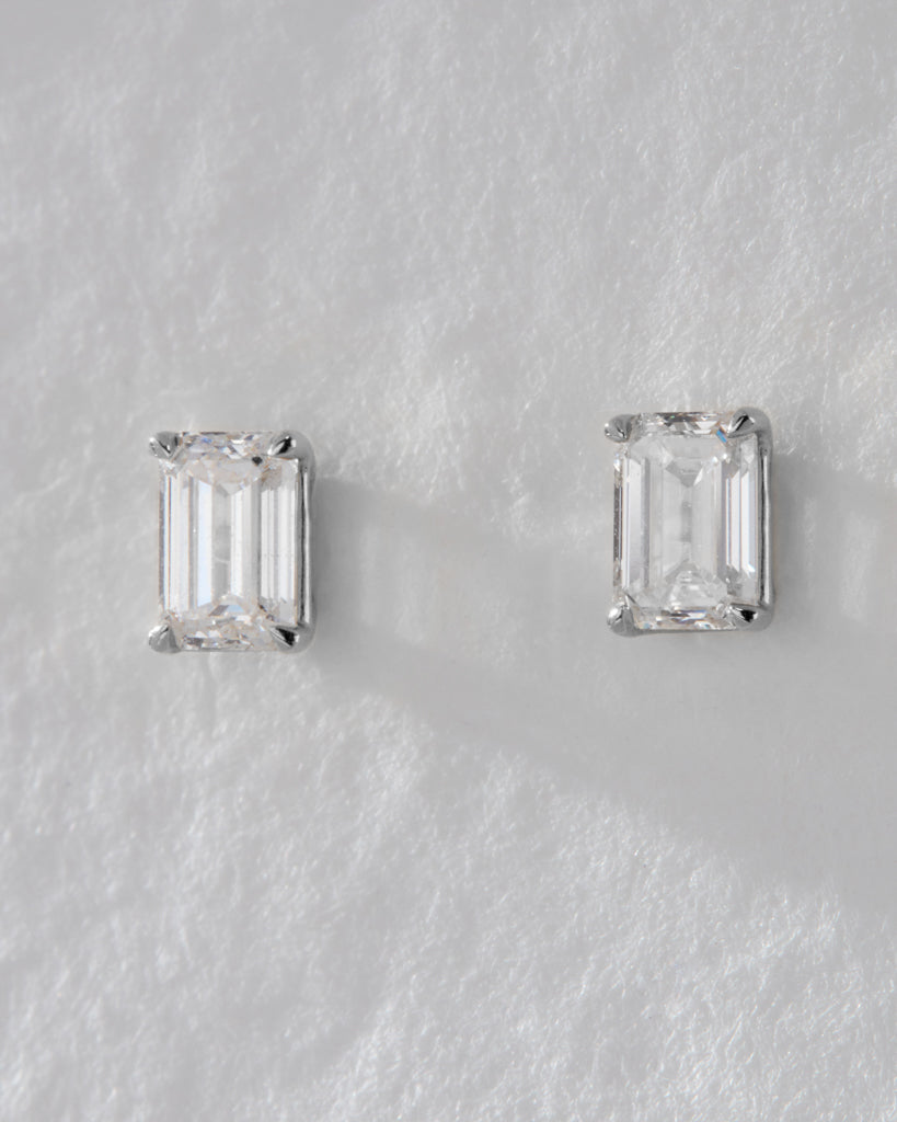 Solitaire Stud Earrings with 0.50 CT  Emerald Cut Moissanite