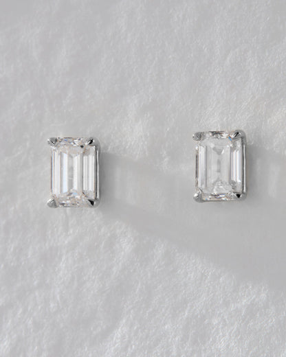 Solitaire Stud Earrings with 0.50 CT  Emerald Cut Moissanite