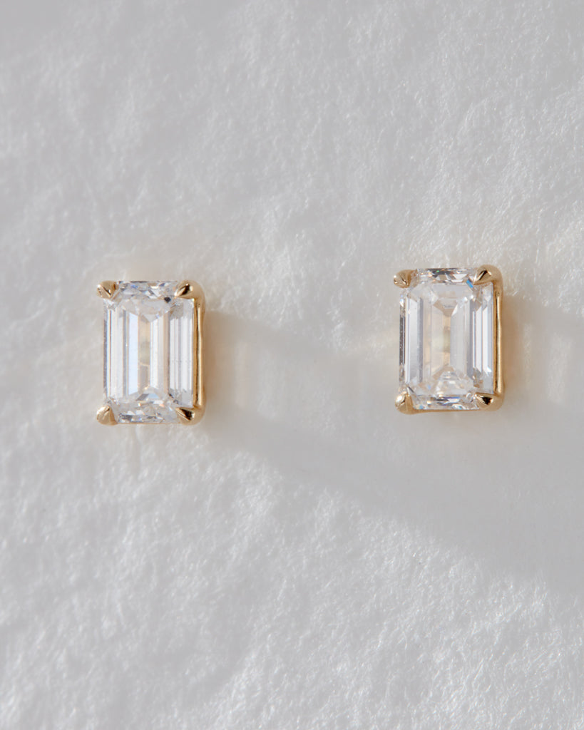 Solitaire Stud Earrings with 0.50 CT  Emerald Cut Moissanite