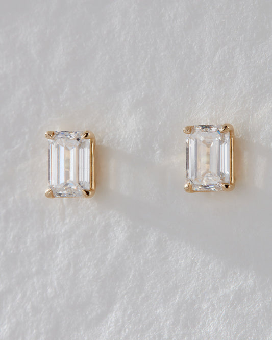 Solitaire Stud Earrings with 0.50 CT  Emerald Cut Moissanite