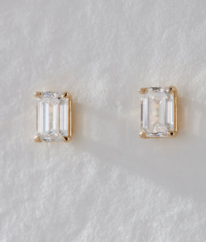 Solitaire Stud Earrings with 0.50 CT  Emerald Cut Moissanite