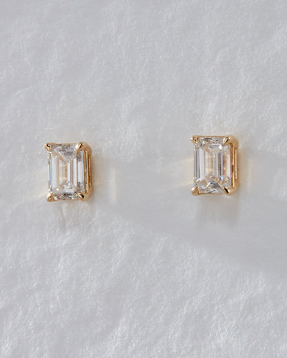 Solitaire Stud Earrings with 0.50 CT  Emerald Cut Moissanite