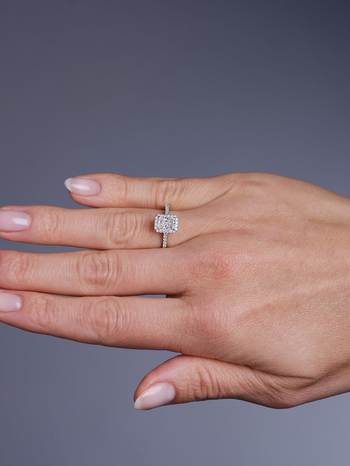 Halo Ring with 1.0 CT Radiant Cut Moissanite