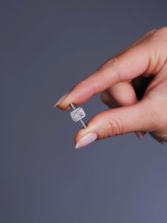 Halo Ring with 1.0 CT Radiant Cut Moissanite