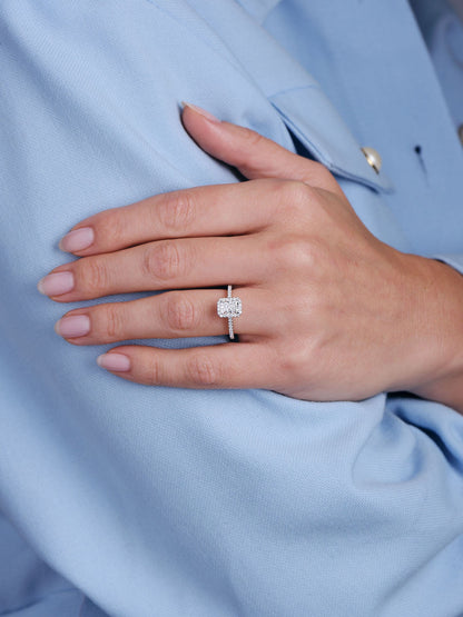 Halo Ring with 1.0 CT Radiant Cut Moissanite
