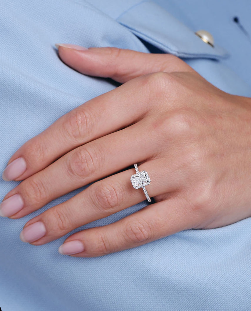 Halo Ring with 1.0 CT Radiant Cut Moissanite