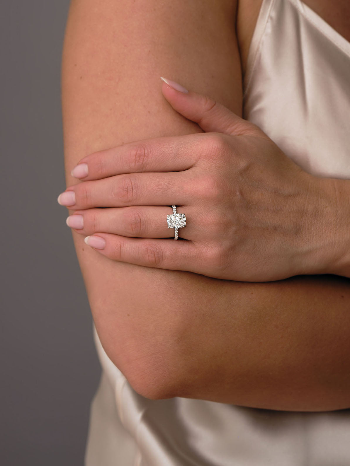 Hidden Halo Ring with 3.80 CT Elongtaed Cushion Cut Moissanite