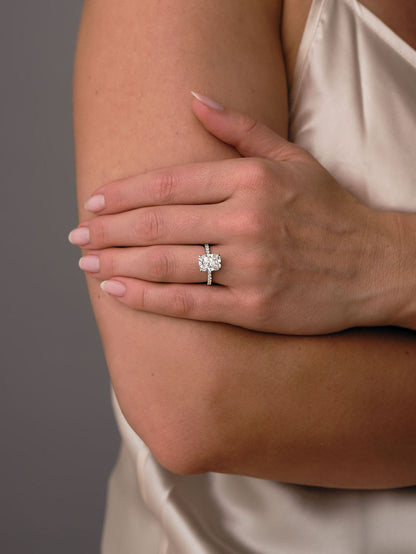 Hidden Halo Ring with 3.80 CT Elongtaed Cushion Cut Moissanite