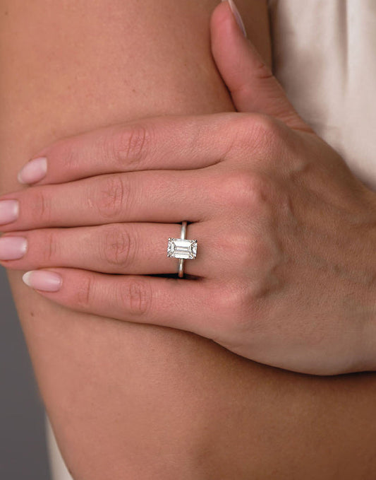 Solitaire Ring with 3.0 CT Emerald Cut Moissanite