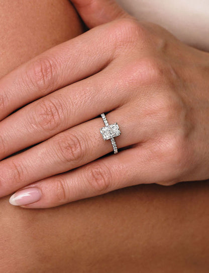 Hidden Halo Ring with 2.0 CT Radiant Cut Moissanite