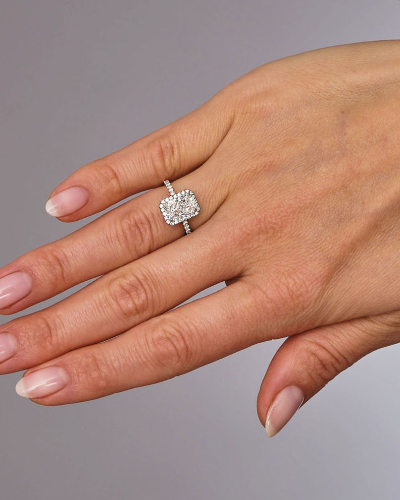 Halo Ring with 2.0 CT Radiant Cut Moissanite