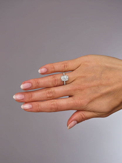 Hidden Halo Ring with 3.80 CT Elongtaed Cushion Cut Moissanite