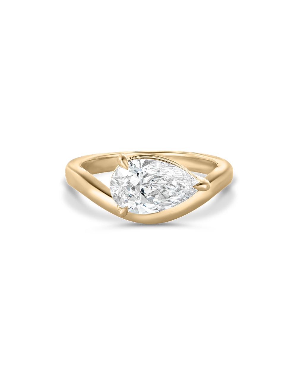 Celine- East West Pear Floating Style Diamond Solitaire Lab Grown Diamond Engagement Ring