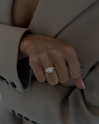 Celine- East West Pear Floating Style Diamond Solitaire Lab Grown Diamond Engagement Ring