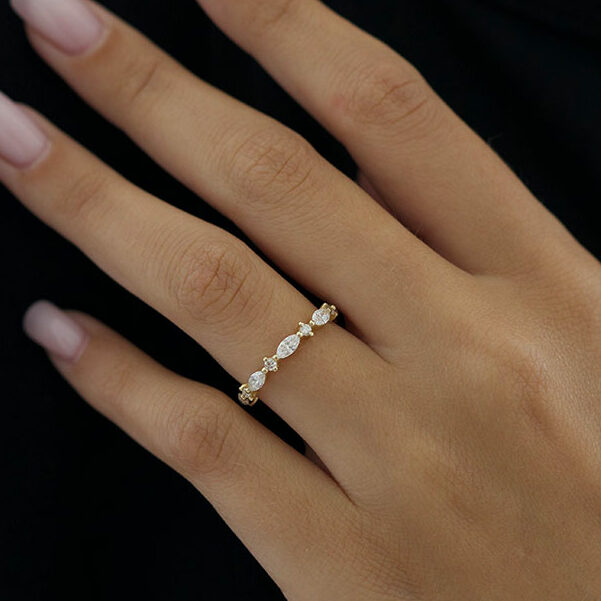 0.50 TCW Marquise And Round Cut Alternative Moissanite Wedding Band - crownmoissanite