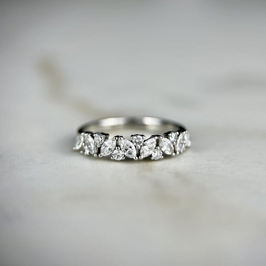 0.70 TCW Marquise & Round Lab Grown Diamond Half Eternity Wedding Band