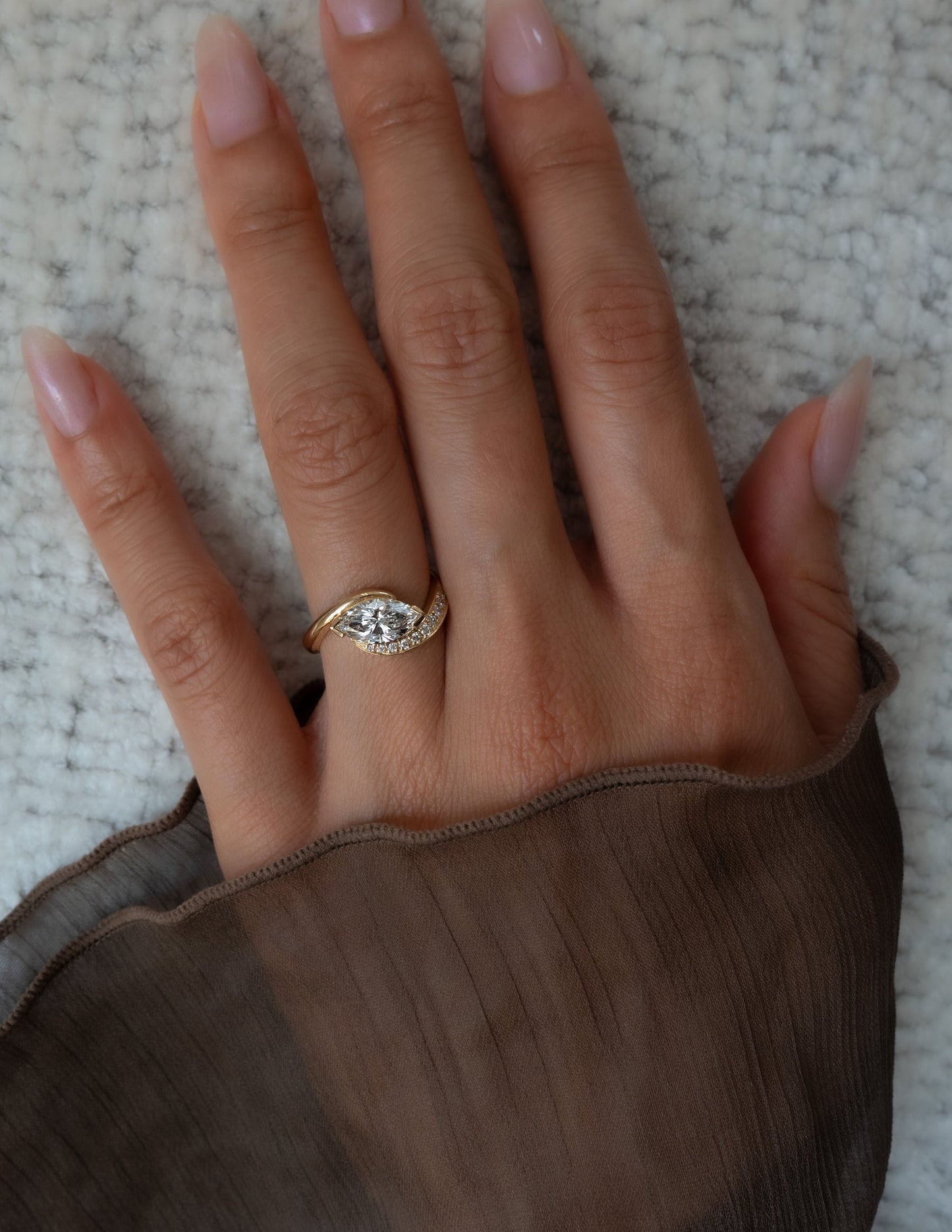 1.0 - 2.0 CT Marquise Cut Lab Grown Diamond Pavé Unique Setting Engagement Ring