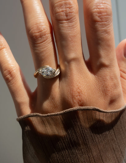 1.0 - 2.0 CT Marquise Cut Lab Grown Diamond Pavé Unique Setting Engagement Ring