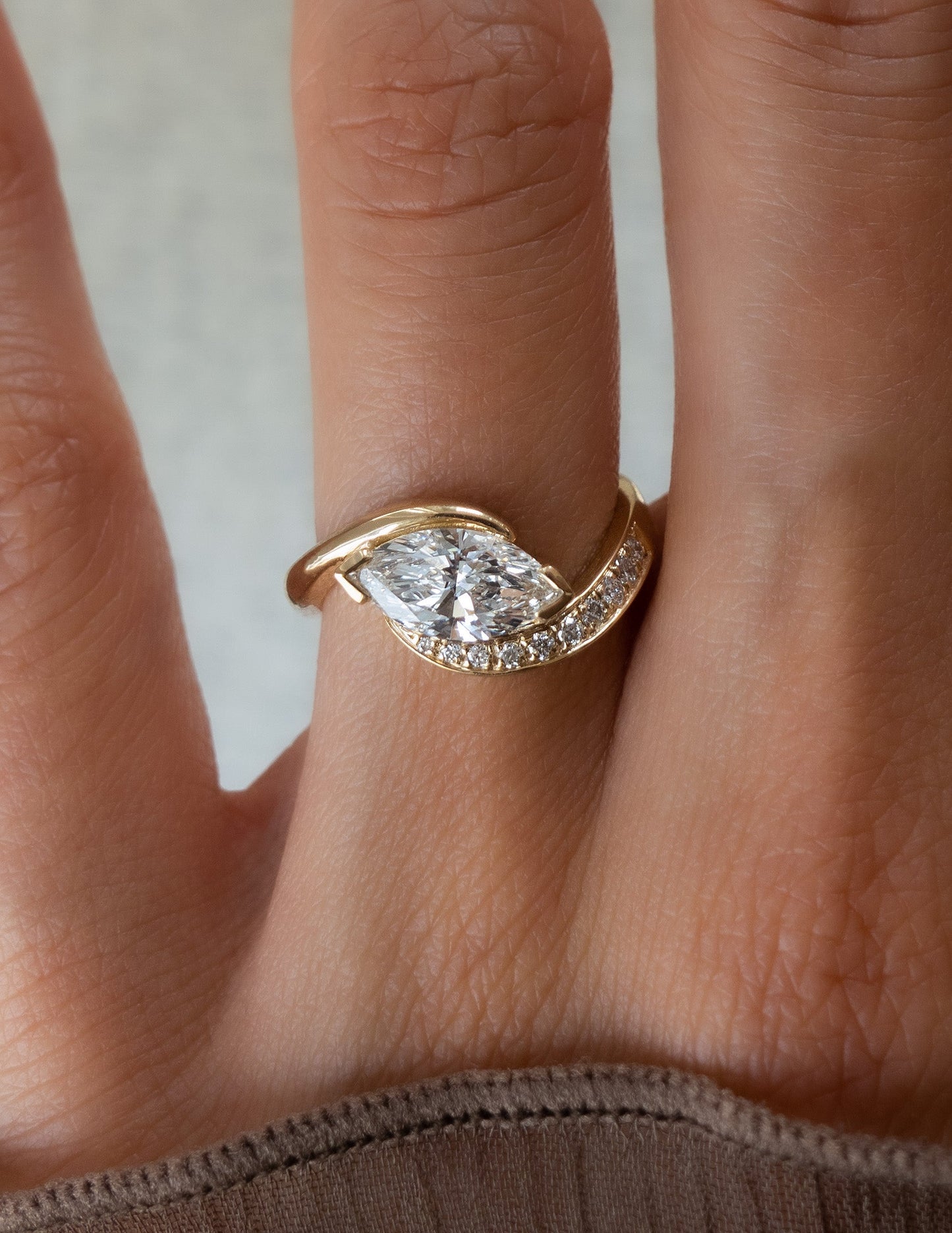 1.0 - 2.0 CT Marquise Cut Lab Grown Diamond Pavé Unique Setting Engagement Ring