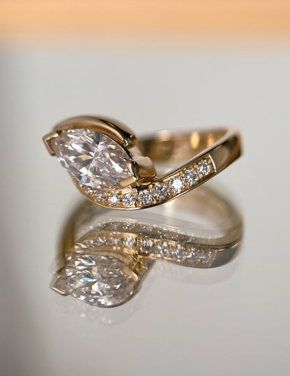 1.0 - 2.0 CT Marquise Cut Lab Grown Diamond Pavé Unique Setting Engagement Ring