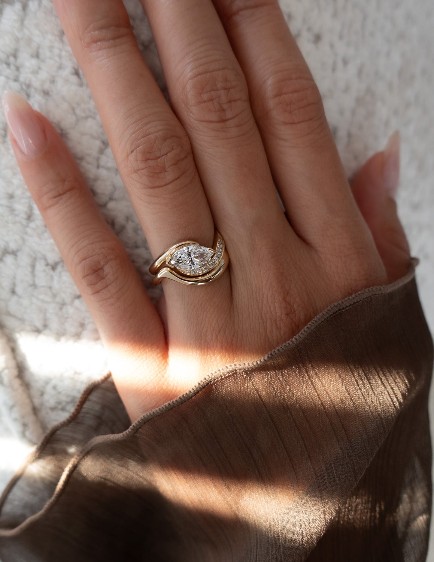 1.0 - 2.0 CT Marquise Cut Lab Grown Diamond Pavé Unique Setting Engagement Ring