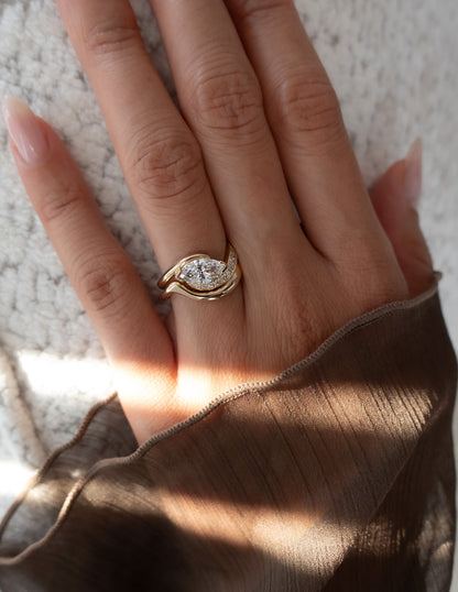 1.0 - 2.0 CT Marquise Cut Lab Grown Diamond Pavé Unique Setting Engagement Ring