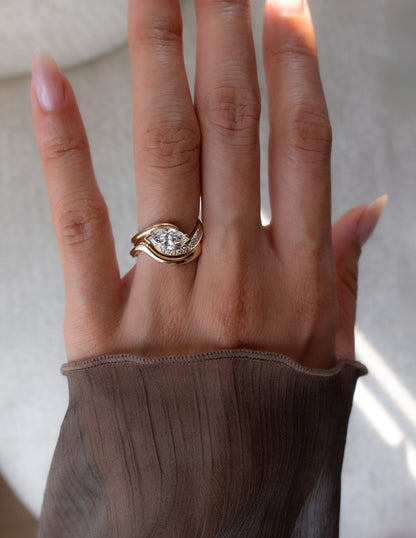 1.0 - 2.0 CT Marquise Cut Lab Grown Diamond Pavé Unique Setting Engagement Ring