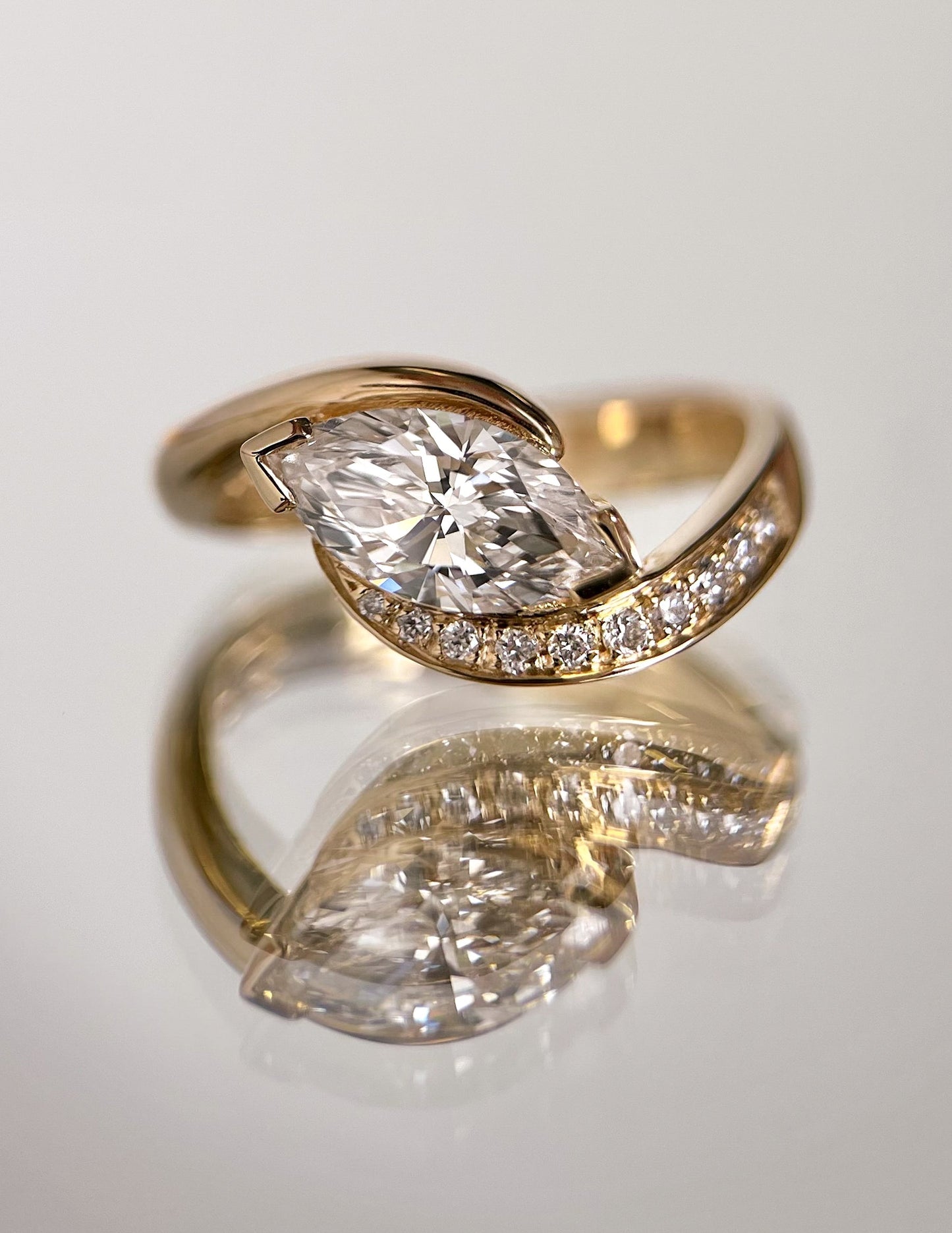 1.0 - 2.0 CT Marquise Cut Lab Grown Diamond Pavé Unique Setting Engagement Ring