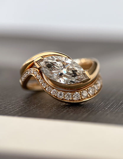 1.0 - 2.0 CT Marquise Cut Lab Grown Diamond Solitaire Setting Bridal Set